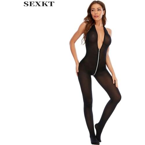 Erotic clothes Sex clothes Bodystocking V-neck Halter Sexy Lingerie Zipper One-PieceStockings Jumpsuit Pubclothing Party clothes