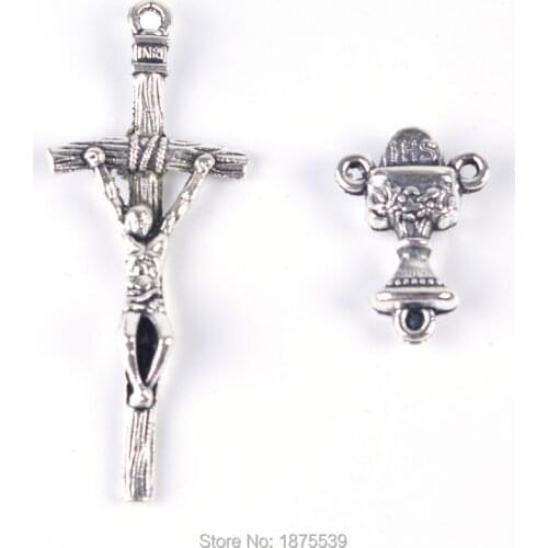 Catholic rosary centerpiece cup match with pope crucifix cross charm pendant