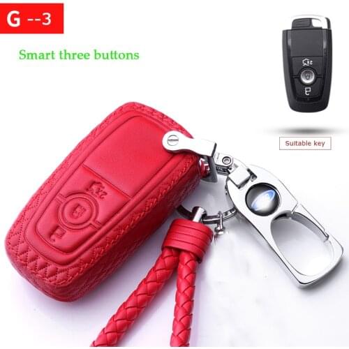2020 NEW leather Car key case for Ford Focus Fiesta Edge Escape Kuga Fusion Mondeo Ecosport Zinc alloy metal Key Rings red
