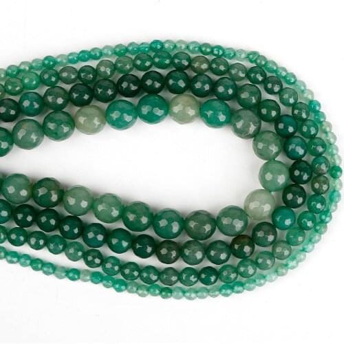 38cm Green Aventurin 4/6/8/10mm Faceted Natural Stone Round Ball Beads for DIY Necklace Bracelet Earring Jewelry Making Findings