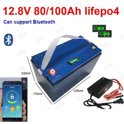 GTK lifepo4 12.8v 12V 100AH 80Ah lithium battery bluetooth BMS APP forcaravan fish boat Inverter Portable power RV +10A charger
