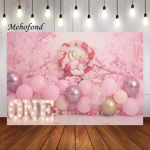 Mehofond Photography Background Flower Wall Pink Balloon Children Girl Birthday Party Baby Shower Portrait Backdrop Photo Studio