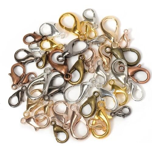 100pcs Wholesale Metal Antique Bronze Gold Rhodium Lobster Clasps Hooks for DIY Necklace & Bracelet Jewelry Making Supplies