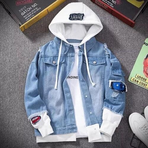 Fashion Hooded Denim Jacket Men Slim Fit Streetwear Jean Outerwear Male Casual Autumn Winter Jacket Coats Patch Designs