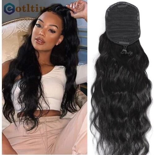 Body Wave Ponytail Human Hair Drawstring Clip in Extension 8-26 Inches Peruvian Remy Hmuan Hair Ponytail For Women Natural Black