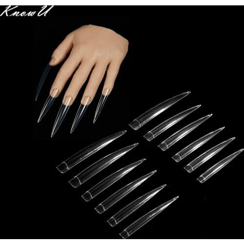 KnowU 120 pcs Extra Long Stiletto Coffin Fake Nail Tips Full Cover Fasle Nails Manicure Acrylic Nail Art Tools