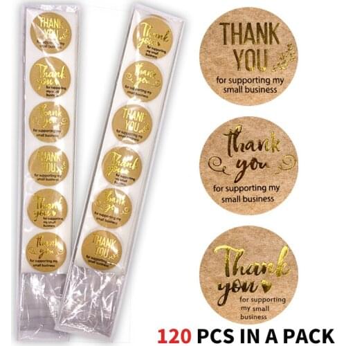 120 PCS/Pack Gold Foil Round Thank You for Supporting My Small Business Kraft Stickers with Scrapbooking Stationery Stickers