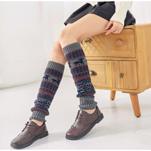 Nordic Christmas Fawn Pile Up Sock Color Matching Little Socks Knee Knitted Socks Autumn And Winter Warm Boots Leg Cover