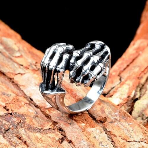 Newest Punk Skeleton Skull Rings For Men And Women Fashion Stainless Steel Gothic Skeleton Hand Ring Hip Hop Lovers Jewelry