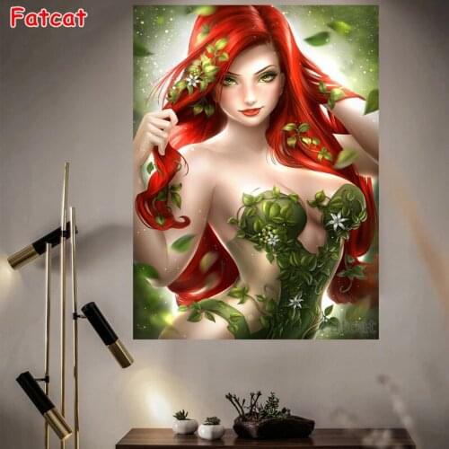 New DIY Diamond Mosaic Sexy Redhead Girl Diamond Painted Crossembroider 3D Embroidery Rhinestone Home Decor PP1417