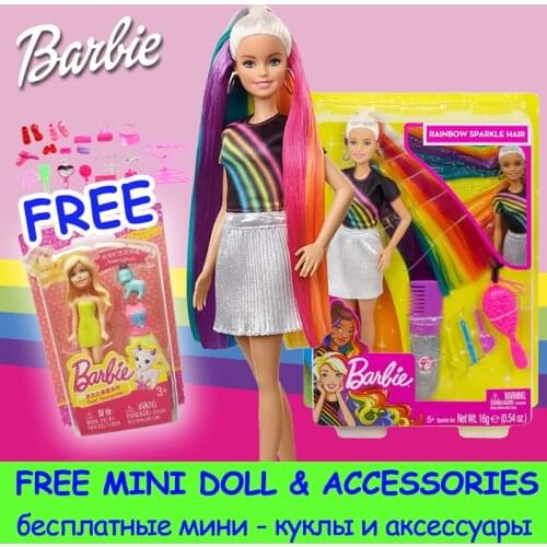2019 Newest Barbie Doll Toy Rainbow Sparkle Hair Doll Beautiful Girl Different Pose Boneca Mode FXN96 For Birthday Gift