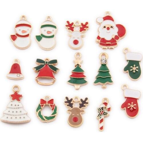 Alloy Metal Drop Oil Santa Claus Snowman Charms KC Gold Pendant for DIY Bracelet Necklace Jewelry Making