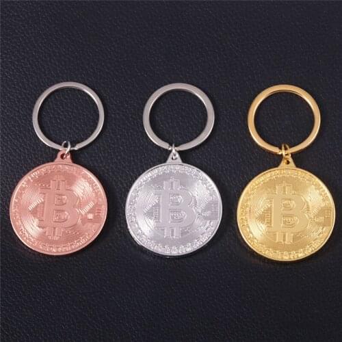 Wholesale Gold Plated Bitcoin Coin Key Chain Collectible Coin Art Collection Gift Physical Metal Antique Imitation Home Decor