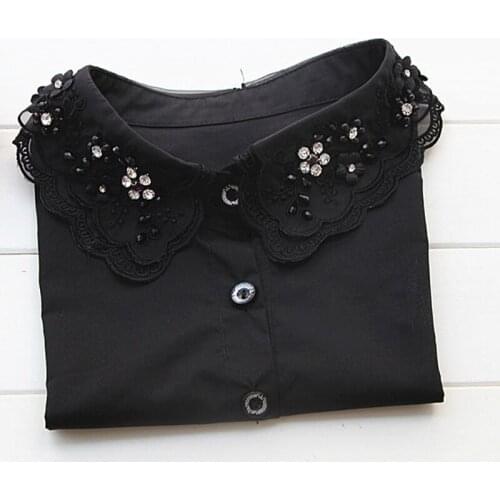 Detachable Chiffon Original decorative letter lattice Lace decoration beige Beaded ladies wild decorative shirt fake collar