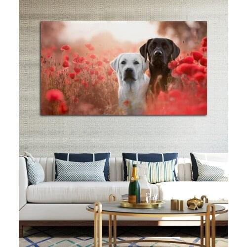 Dog Labrador Retriever Pet Poppy animal Summer living room decor home art decor wood frame fabric poster KG335