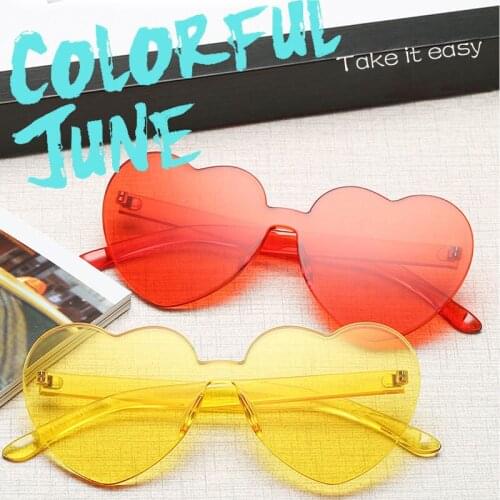 Cute Heart Rimless Frame Sunglasses Children Kids Women Colorful Lens Fashion Sun Glasses Boys Girls Love Protection Eyewear
