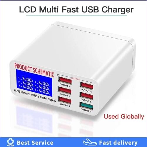 LCD Multi Fast USB Charger Charge Multiple 6 USB Phone Charging Station Universal USB HUB Smart Charger