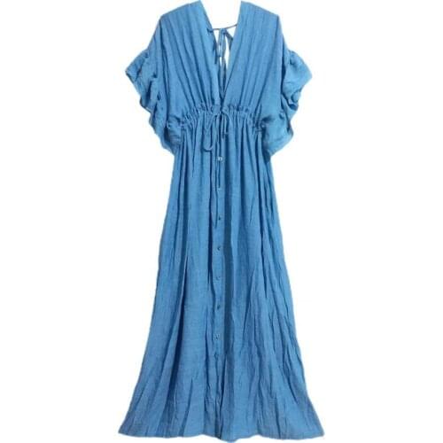 Breathable Stylish Ruffle Short Sleeve Sunscreen Dress Beachwear Swimmwear Cover Up High Waist for Summer