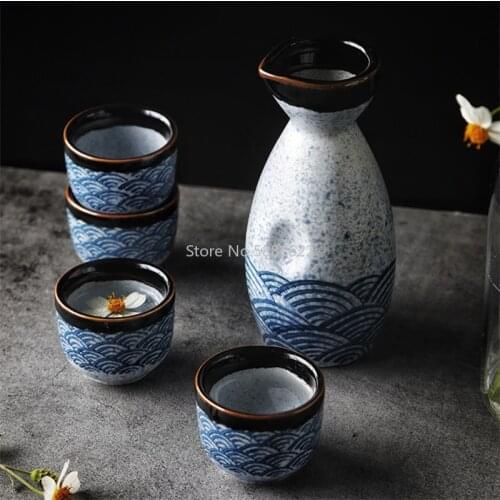 Japanese Style Sake Wine Warm Chinese Wine Set Ceramic Sake Wine Set Vintage Wine Bottle Flagon Liquor Spirits Drinkware Bar Set