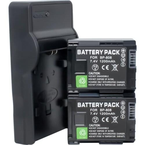 2pcs BP-808 BP 808 BP808 Battery Charger set for Canon BP-809 819 827 HF200 HF20 HG21 HG20 FS200 FS21 FS22 HFS30