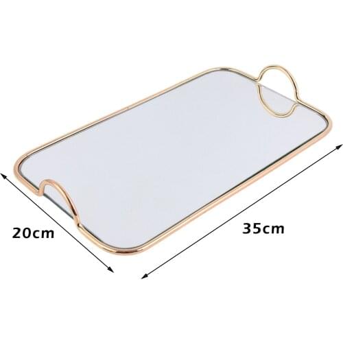 Retro Style Mirrored Tray w/Handles Jewelry Perfume Organizer Decorative Vanity Trays for Bathroom Dressing Table