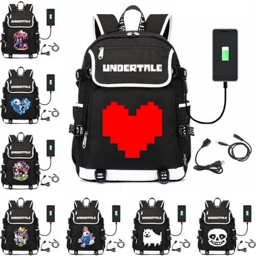 Game Backpacks Student School Bag with Usb Charging Printing Undertale Sans Papyrus Firsk Laptop Casual Travel Backpack
