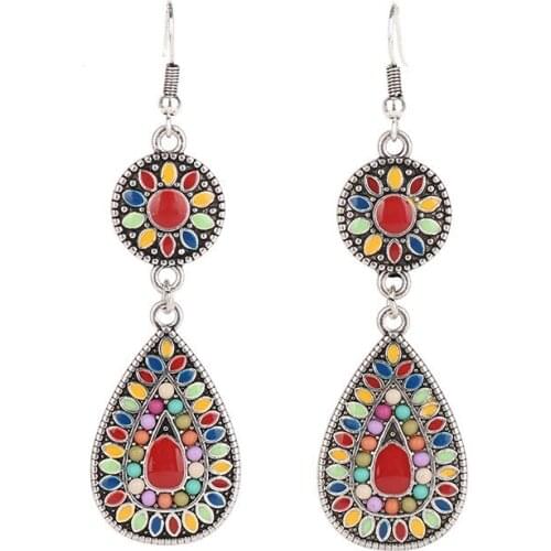 Vintage Water Drop Round Alloy Drop Earrings With Beads For Women Court Style Dripping Bohemia Earrings Brincos Jewelry