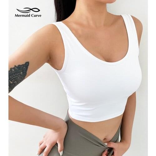 Mermaid Curve Sexy U Collar Women Yoga Bra Vest With Chest Pad Outdoor Workout Quick Dry Running Vest Gym Shockproof Sports Bra