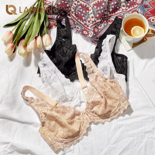 Womens Plus Size Embroidered Lace Support Unlined Underwired Front Close Bra