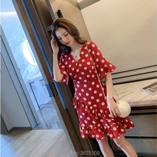 Red polka dot dress summer sexy plus size sundress short ruffle boho black mini womens dress beach summer dresses large sizes