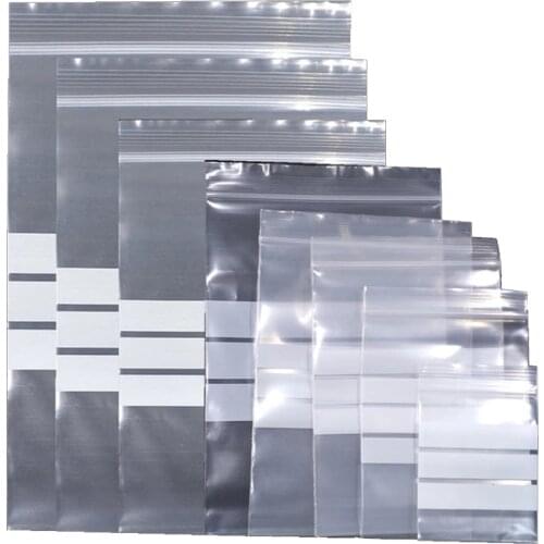 100Pcs/Lot Zip Lock Clear Plastic Bag with Writable Line Zipper Seal Resealable Reusable Food Snack Candy Storage Pack Pouches