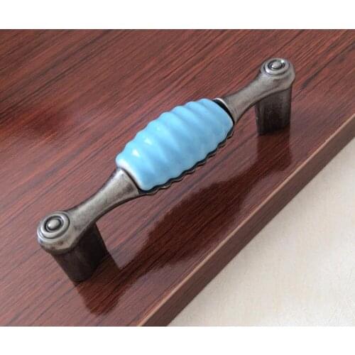 3.75'' 5'' Bule Ceramic Handles Kitchen Cabinet Pull Handle Knobs Silver Drawer Handles / Dresser Handles Decorative Hardware