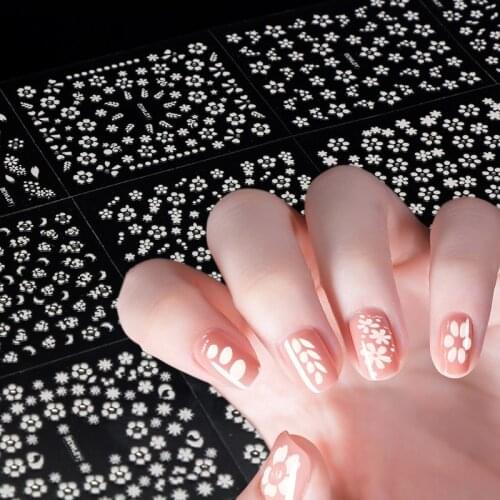 30pcs 3D Korea White Flower Nail Art Self-Adhesive Decals For UV Gel Polish Manicure Design Nails Decal Decorations Stickers 8-9