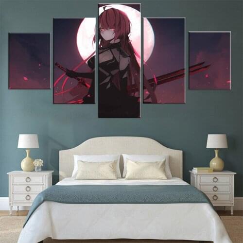 5 Panels Anime Elesis Elsword Anime Character Poster Wall Art Home Decorative Modular Pictures Framework Canvas Print Painting