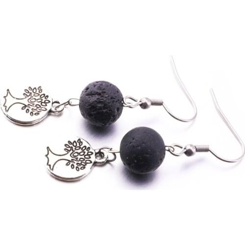 8mm 10mm Lava Stone Tree Of Life Earrings e DIY Aromatherapy Essential Oil Diffuser Dangle Earings Jewelry Women