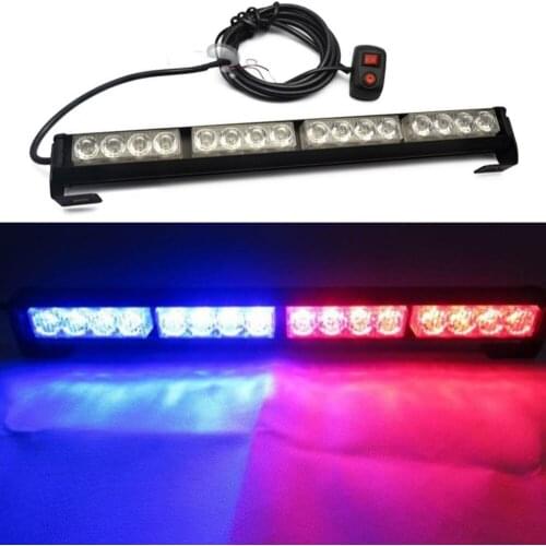 16 LED RED & BLUE Emergency Warning Light Bar Traffic Advisor Strobe Flash Lamp