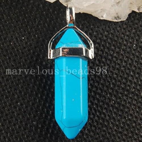 Free Shipping Fashion Jewelry 8x37 MM Blue Howlite Hexagonal Reiki Chakra Pendant 1Pcs MC2995