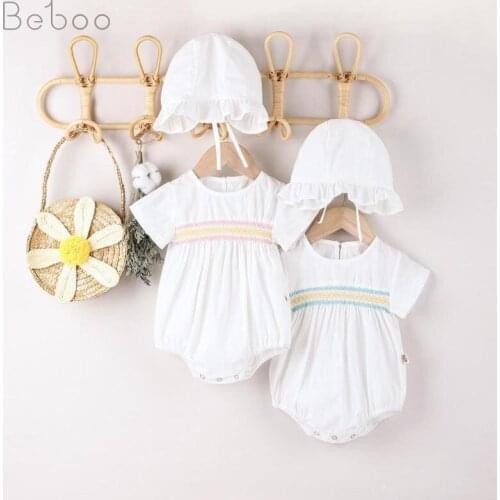 Baby Girls Bodysuit Summer Clothes Infant Jumpsuit Climbing Clothing Ins Cute Short Sleeve With Hat 2021 Hot Sale For Babies