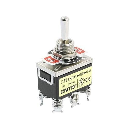 C523R DPDT 3 Way On/Off/On Momentary Rocker Toggle Switch AC250V 15A