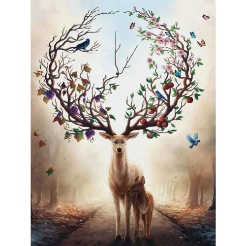 CraftArtGo 5D DIY Diamond Embroidery Fantasy Deer Full Square Round Rhinestone Mosaic Painting Cross Stitch Flowers Diamond Kit