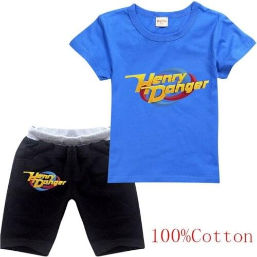 Cotton Summer Baby Children Soft Shorts Suit t-shirt Star Boy Girl kids Henry Danger cartoon infant clothes cheap for 6 8 12 14Y