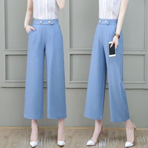 Nine point ice silk wide leg pants womens summer 2021 new thin small casual pants womens Tencel denim pants dlzk746