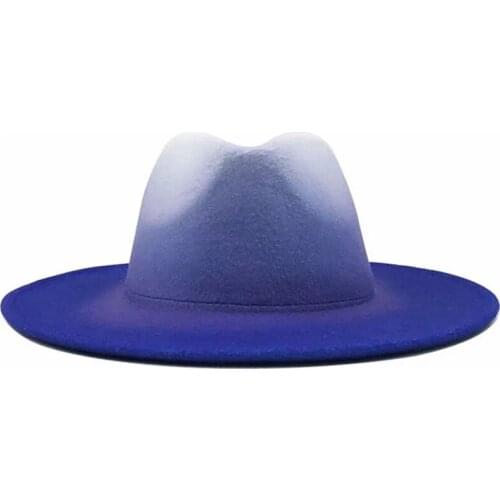 MEN Felt Hat Fedoras Big Brim Hats Cowboy Tie-dye Autumn Winter Hats For Men Jazz Hats Two-color British Hat 2020