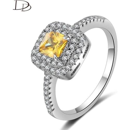 DODO Charm Yellow Square AAA Cubic Zirconia Wedding Bridal Rings For Women Luxury Double Layer Shining Stone Jewelry Dm001