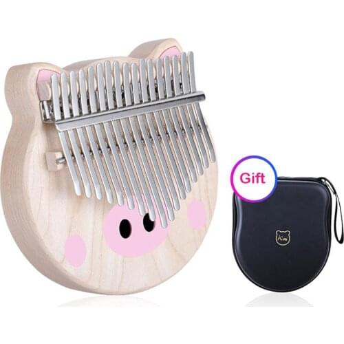 17 Key Kalimba Mbira Thumb Piano Cartoon Pink Pig Pattern Maple Wood Keyboard Percussion Instrument with Gift Box
