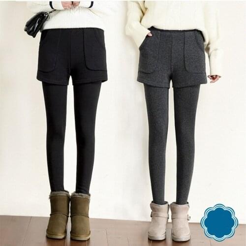 Winter Womens Plus Velvet Leggings Stitching Two Pieces of Stretch High Waist Warm Fashion Casual Warm Pants 2021 New