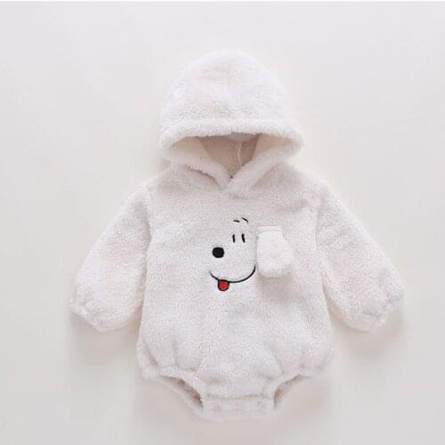 Cute Baby Winter Thick Romper Hooded Infant Boys Girls Cartoon Dog Warm Rompers Newborn Toddler Clothes Fleece Jumpsuit Clothing