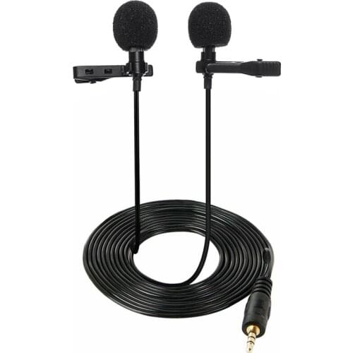 Mini Microphone 3.5mm Jack Dual Head Tie Clip-on Lavalier Microphones For Smart Phone Recording Meeting Speech Lecture