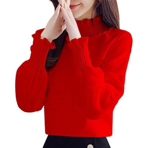 Fashion Female Autumn Solid Color Long Sleeve Turtle Neck Warmer Blouse Top