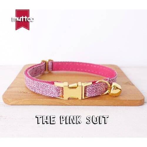 MUTTCO retail with platinum high quality metal buckle collar for cat THE PINK SUIT design cat collar 2 sizes UCC070B